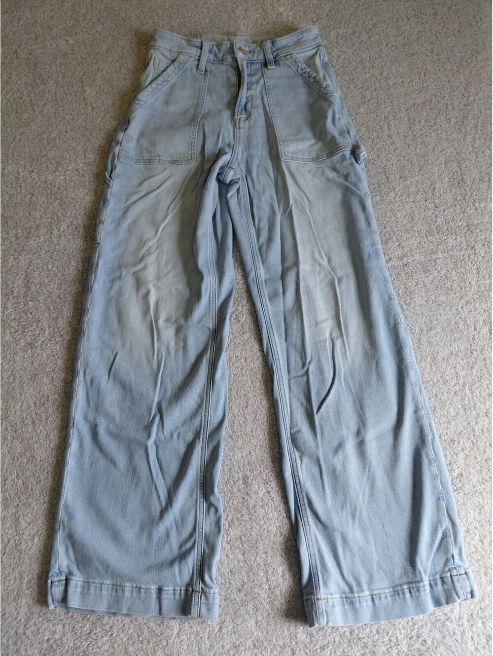 American Eagle Super High Rise Baggy Wide Leg Jeans Size 2 Stretch Light Wash